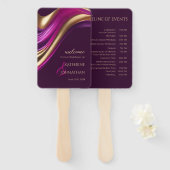 Huwelijksprogramma-Modern Paarse Fuchsia en Gold- Handwaaier (Voorkant en achterkant)