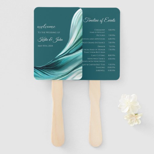 Huwelijksprogramma-Modern Smaragd Groen Handwaaier (Voorkant en achterkant)