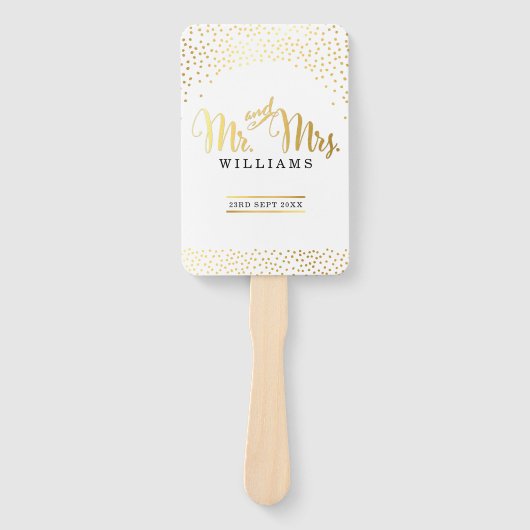 HUWELIJKSPROGRAMMA Mr. FAN en Mrs chic gouden conf Handwaaier (Voorkant)