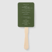 Huwelijksprogramma Olijfgroene kalligrafie Handwaaier (Voorkant)