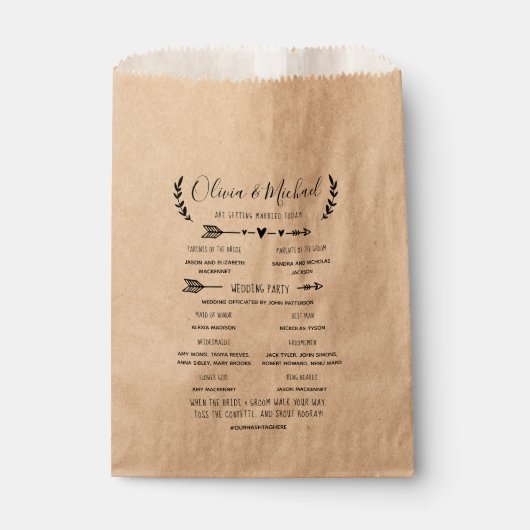 Huwelijksprogramma Orde van Evenementen Confetti Bedankzakje (Voorkant)