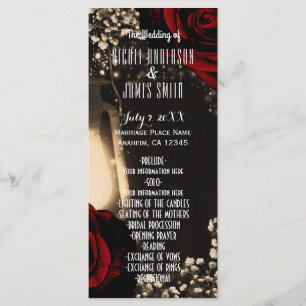 Huwelijksprogramma 'Rustic Glow Lantern & Red Rose Programmakaart