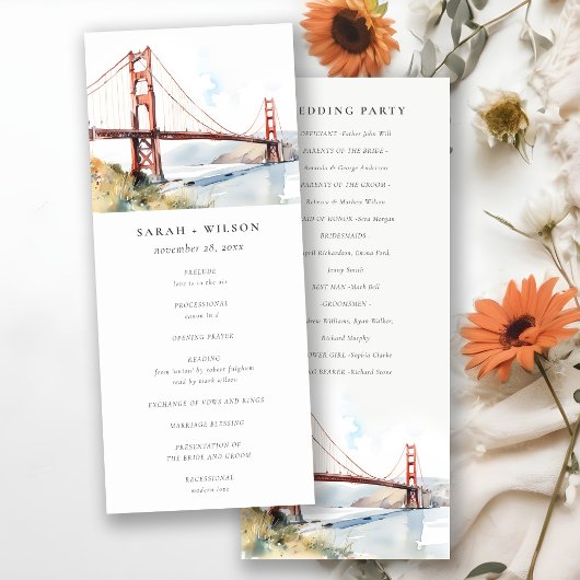 Huwelijksprogramma San Francisco Golden Gate Bridg Kaart