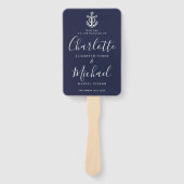 Huwelijksprogramma Script Navy Blue Anker Nautisch Handwaaier (Voorkant)
