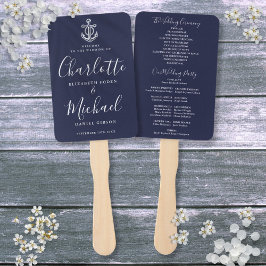 Huwelijksprogramma Script Navy Blue Anker Nautisch Handwaaier