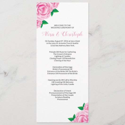 Huwelijksprogramma Sjablonen voor Ceremonie (Voorkant)