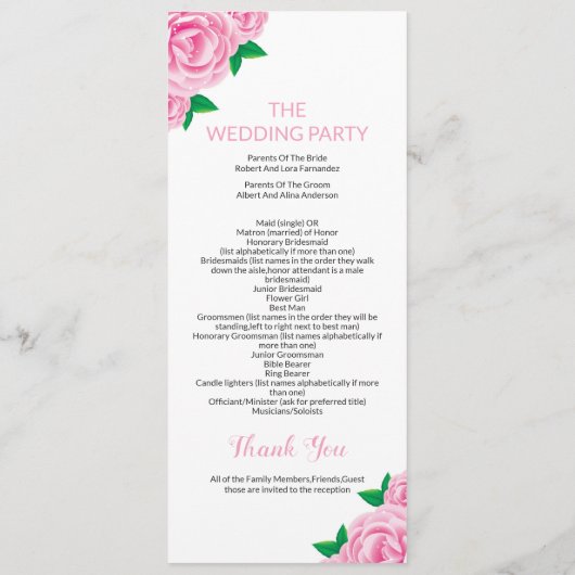 Huwelijksprogramma Sjablonen voor Ceremonie (Achterkant)