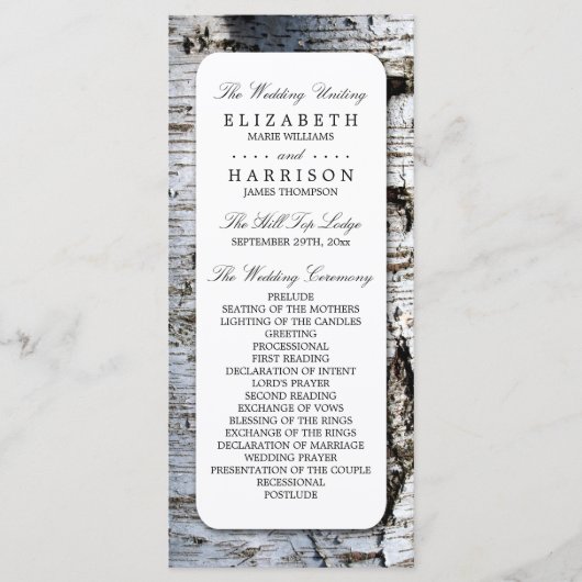 Huwelijksprogramma Sjabloon Landelijke Berkenboom (Voorkant)