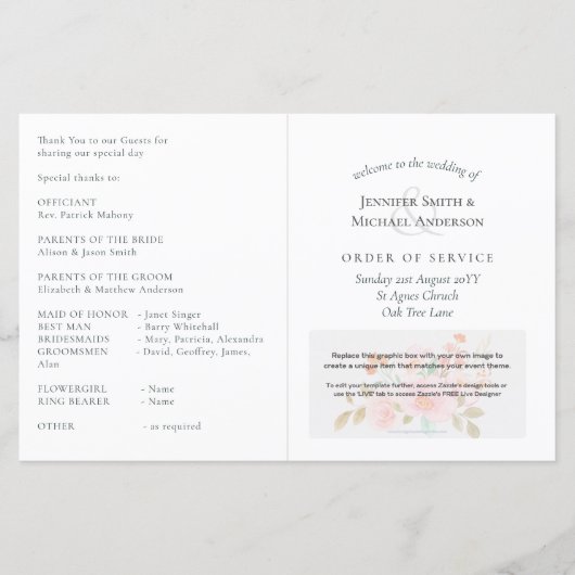 Huwelijksprogramma Sjabloon Volgorde van de Dienst (Voorkant)