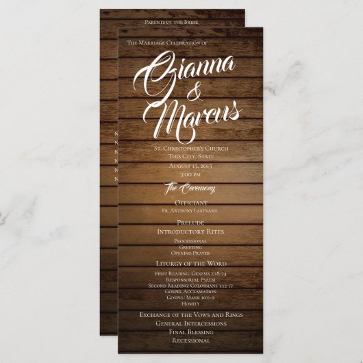 Huwelijksprogramma voor Barn Wood Programmakaart (Voorkant / Achterkant)