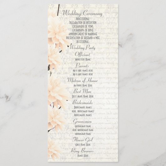 huwelijksprogramma voor de pastelpappach - floral programmakaart (Achterkant)