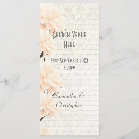  huwelijksprogramma voor de pastelpappach - floral programmakaart (Voorkant)