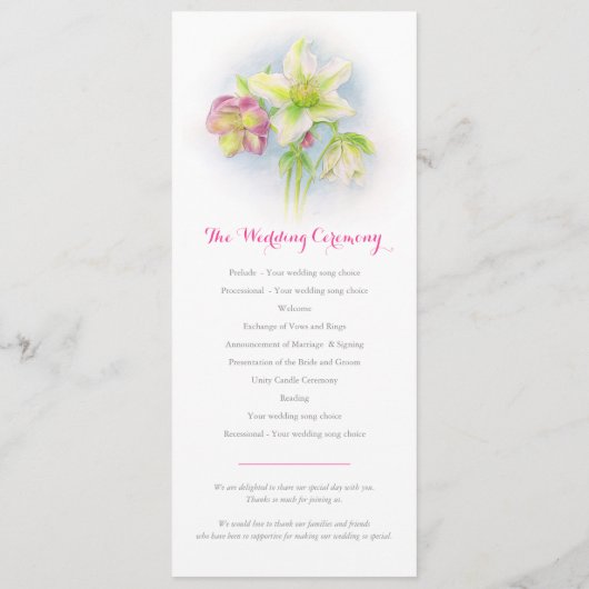 huwelijksprogramma waterverf lente hellebores programmakaart (Achterkant)
