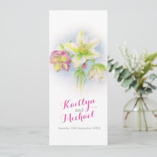 huwelijksprogramma waterverf lente hellebores programmakaart (Staand voorkant)