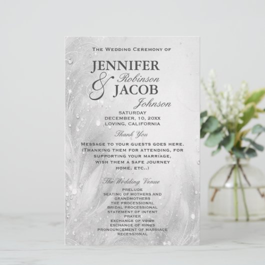 Huwelijksprogramma | Zacht zilver (Staand voorkant)