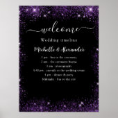 Huwelijksprogramma zwart paarse welkom poster (Voorkant)