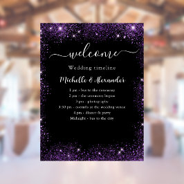 Huwelijksprogramma zwart paarse welkom poster