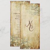 Huwelijksprogramma's met vintage crèmeswirrels van programmakaart (Voorkant / Achterkant)