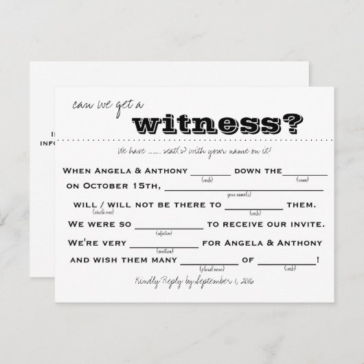 Huwelijksreactie (invullen) kaart (Voorkant / Achterkant)