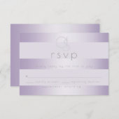 Huwelijksreactie |  Lilac Shimmer Stripes Monogram RSVP Kaartje (Voorkant / Achterkant)