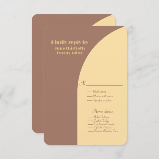 Huwelijksreactie Mocha Mousse gebogen platte Kaart (Voorkant / Achterkant)