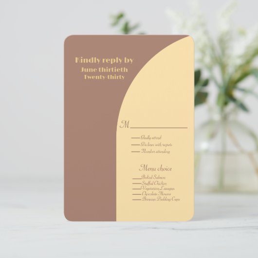 Huwelijksreactie Mocha Mousse gebogen platte Kaart (Staand voorkant)