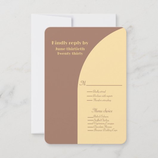 Huwelijksreactie Mocha Mousse gebogen platte Kaart (Voorkant)