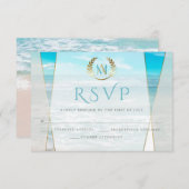 Huwelijksreactie |  Moderne monogram strandhuwelij RSVP Kaartje (Voorkant / Achterkant)