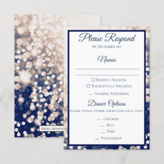 Huwelijksreactie najaar - Champagne en marineblauw Kaart