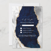 Huwelijksreactie Navy Marble, Wit & Goud Agate Kaart (Voorkant)