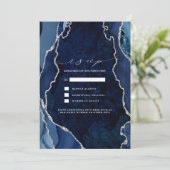 Huwelijksreactie Navy Marble & Zilveren Agate Kaart (Staand voorkant)