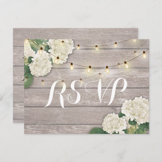 Huwelijksreactie Roestig Hout Hortensia Slingersla Uitnodiging Briefkaart (Voorkant / Achterkant)