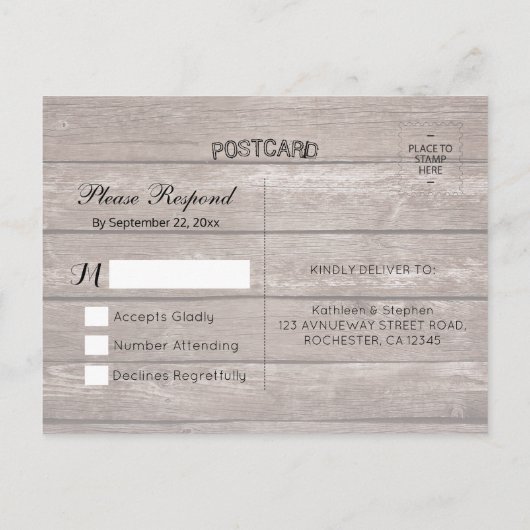 Huwelijksreactie Roestig Hout Hortensia Slingersla Uitnodiging Briefkaart (Achterkant)