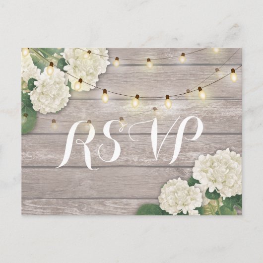 Huwelijksreactie Roestig Hout Hortensia Slingersla Uitnodiging Briefkaart (Voorkant)