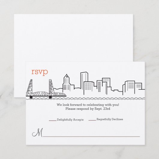 Huwelijksreactie RSVP Portland Skyline Kaart (Voorkant / Achterkant)