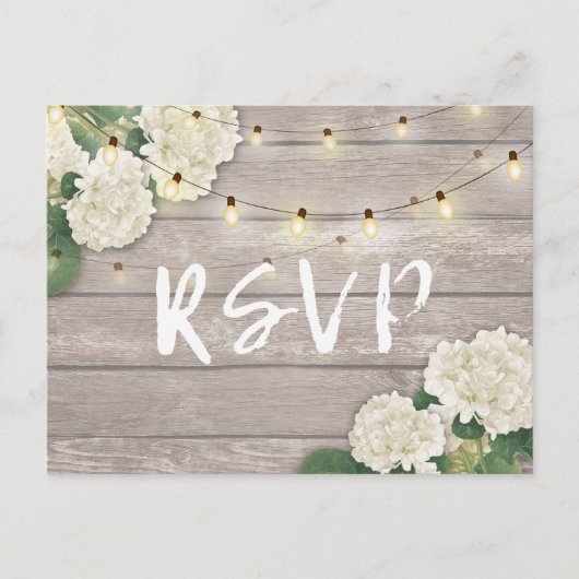 Huwelijksreactie Rustic Hout Hydrangea Slingers Uitnodiging Briefkaart (Voorkant)