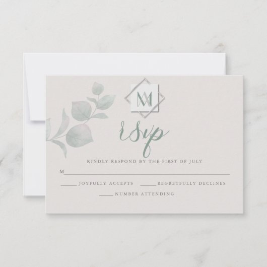 Huwelijksreactie |  Silver Sage Eucalyptus RSVP Kaartje (Voorkant)