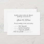 Huwelijksreactie Tekstreactie met menukeuze RSVP Kaartje (Voorkant / Achterkant)