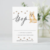 Huwelijksreactie Welkom Corgi Hond RSVP Kaartje (Staand voorkant)