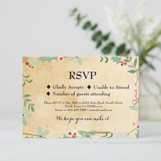 Huwelijksreactie Winter Vakantie Hulst Kaarten Uit RSVP Kaartje (Staand voorkant)