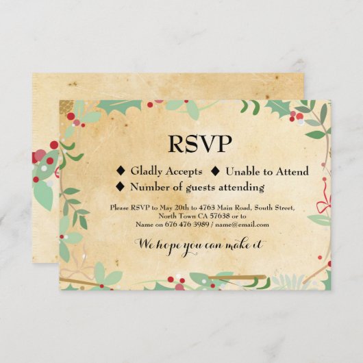 Huwelijksreactie Winter Vakantie Hulst Kaarten Uit RSVP Kaartje (Voorkant / Achterkant)