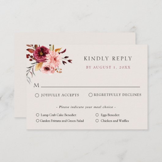 Huwelijksreactiekaart met pompoen en bloemen kaart (Voorkant / Achterkant)