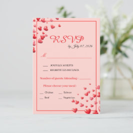 Huwelijksreactiekaart met rode harten RSVP kaartje