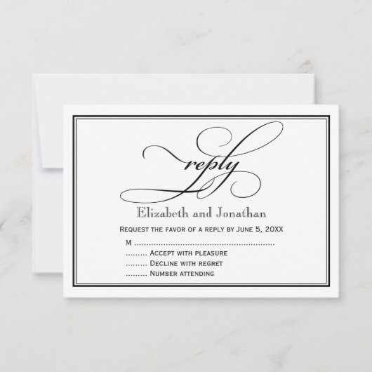 Huwelijksreactiekaart met zwart-wit schrift RSVP kaartje (Voorkant)