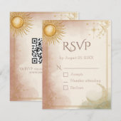 Huwelijksreactiekaart QR-code Roze Salie Goud RSVP Kaartje (Voorkant / Achterkant)