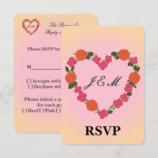 Huwelijksreactiekaart roze oranje kroon hart RSVP kaartje