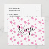 Huwelijksreactiekaart | Roze sterren script ansich Uitnodiging Briefkaart (Voorkant / Achterkant)