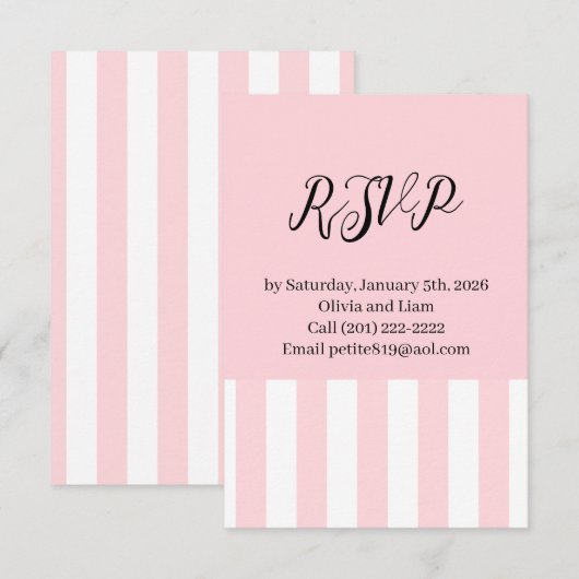 Huwelijksreactiekaart, Roze & Witte Streep Reactie RSVP Kaartje (Voorkant / Achterkant)
