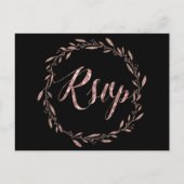 Huwelijksreactiekaart Rozen Goud Folie Krans Zwart Uitnodiging Briefkaart (Voorkant)