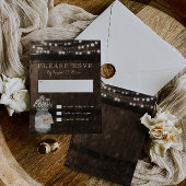 Huwelijksreactiekaart van landelijke houten vat RSVP kaartje